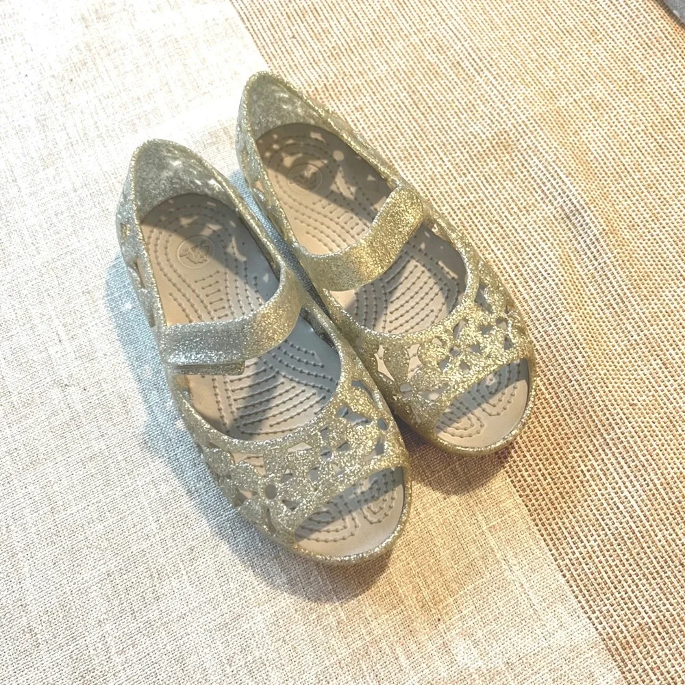 Crocs Isabella Glitter Mary Jane Flats Gold Silver Sparkle Kids Size C12